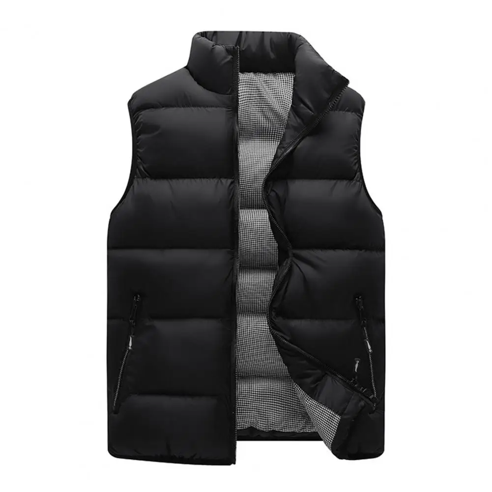 Thermal Vest Jacket Men Autumn Winter Cotton Padded Stand Collar Solid Color Vest Jacket Windproof  Zipper Waistcoat Streetwear