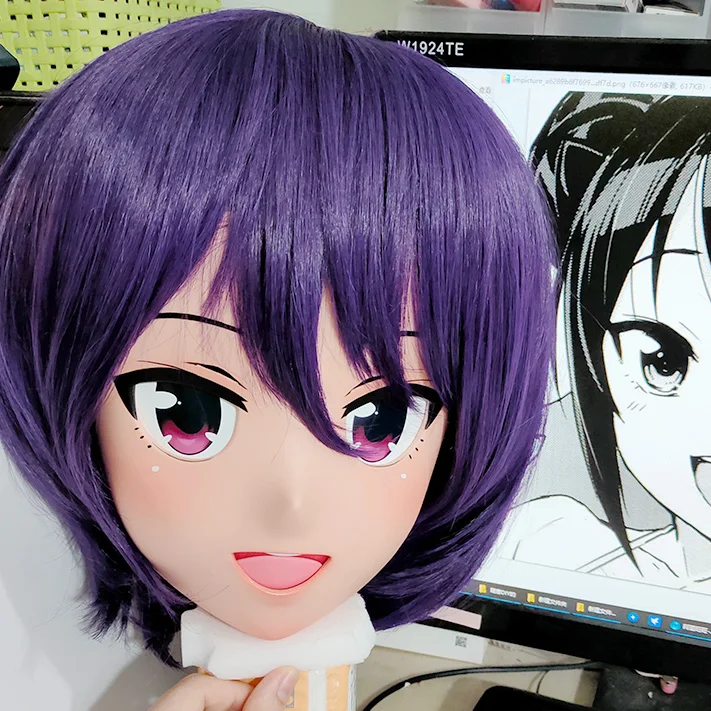 

(GLb012)Customize Character Female Girl Resin Half Head Crossdress Cosplay Japanese Anime Role Kigurumi Mask With Eyes And Wig