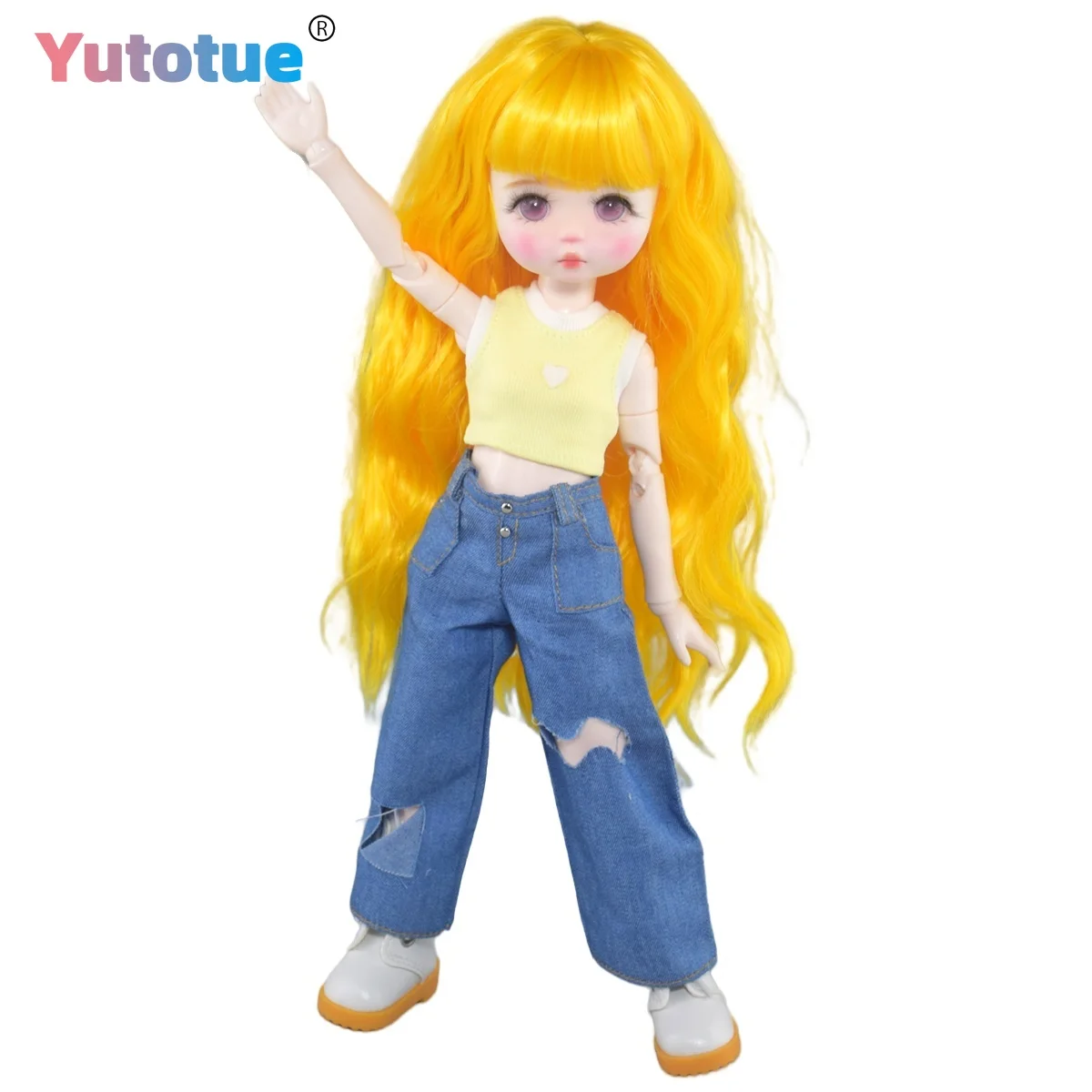 YUTOTUE 30cm Height Cute Girl Doll with Removable Curly Hair Fashion Clothes Full Set BJD Doll Kids Gift