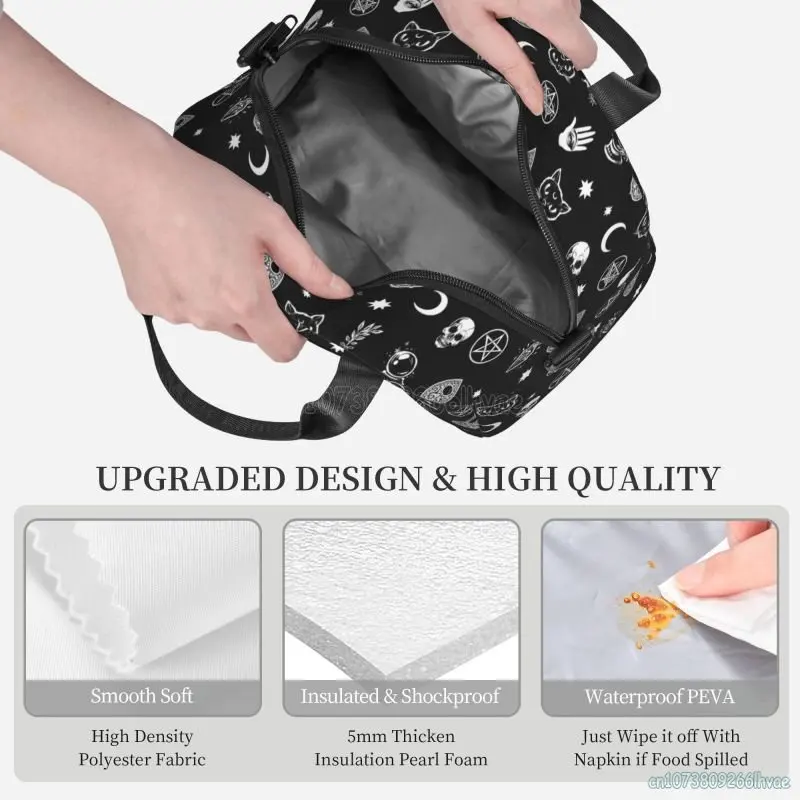 Black Witch Crânio Lua Adivinhação Isolado Lunch Bag Portátil Cooler Térmico Bento Box para Mulheres Crianças Trabalho Escolar Piquenique