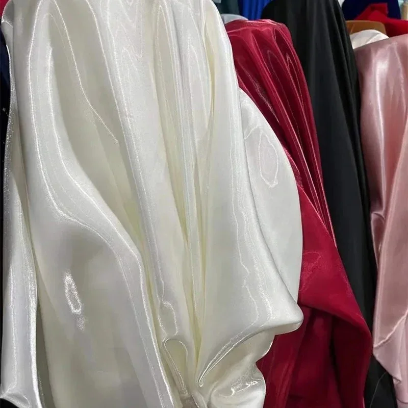Stock Bridal Crystal Satin Fabric for Fashion Apparel Liquid Metallic Luster Satin Fabric Water Shine Ultra Gloss Liquid