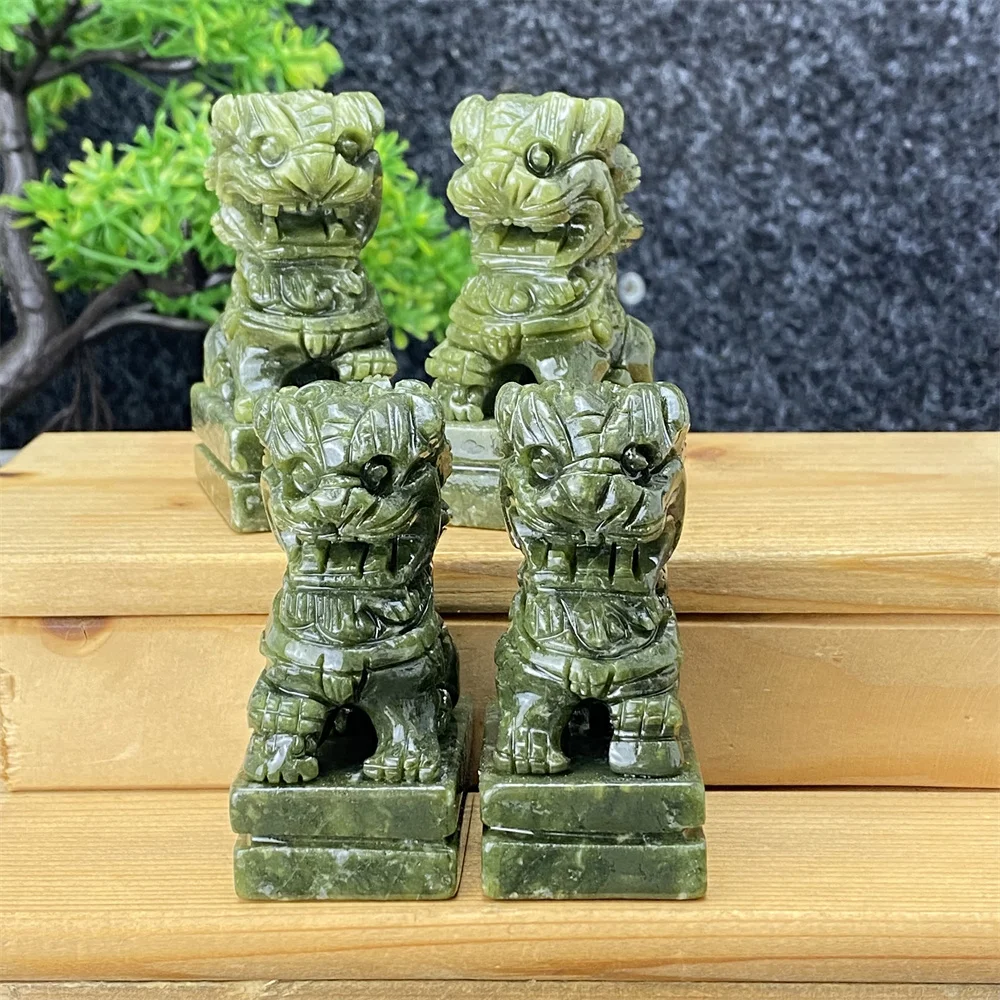 

Natural Green Jade Hand-carved Stone Lion Auspicious Object Warding Off Evil Spirits Feng Shui Ornaments Home Decoration