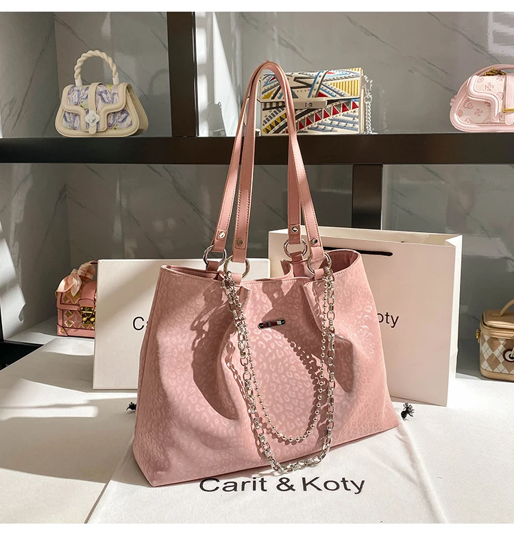 High Quality Large Capacity Tote Bag Women Handbag Commuter Bag Pink Color Chain Shoulder Underarm Bag Female Armpit Lady Purse