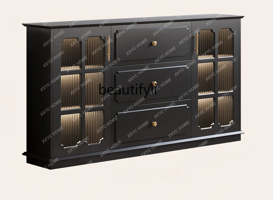 Retro Sideboard Cabinet Integrated Floor Storage Living Room Wall Ultra-Thin Cabinet 30cm Narrow Cabinet