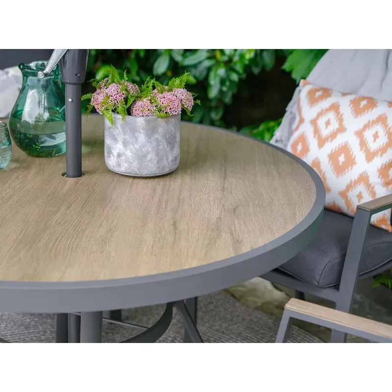 FOR HOT SELLING 4 SEAT ALUMINUM OUTDOOR FURNITURE SET ROUND DINING TABLE WITH UMBRELLA HOLE