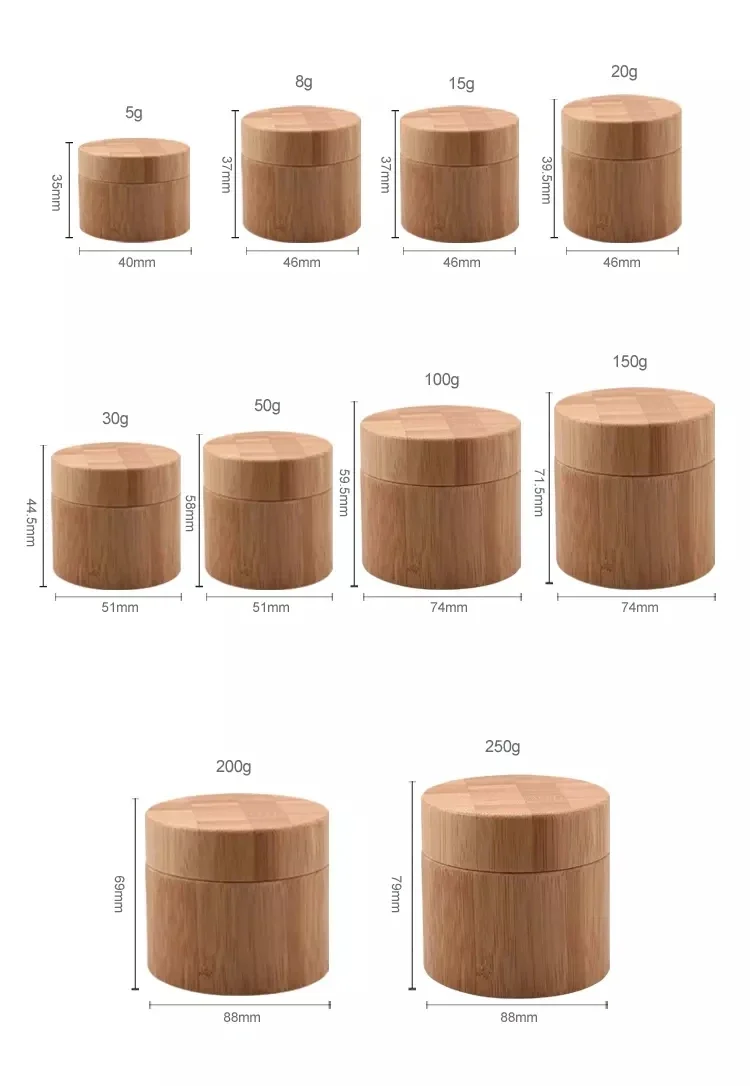

made in China eco friendly wooden box cosmetic container bamboo jar with lids glass jar with wooden lid，costemic container