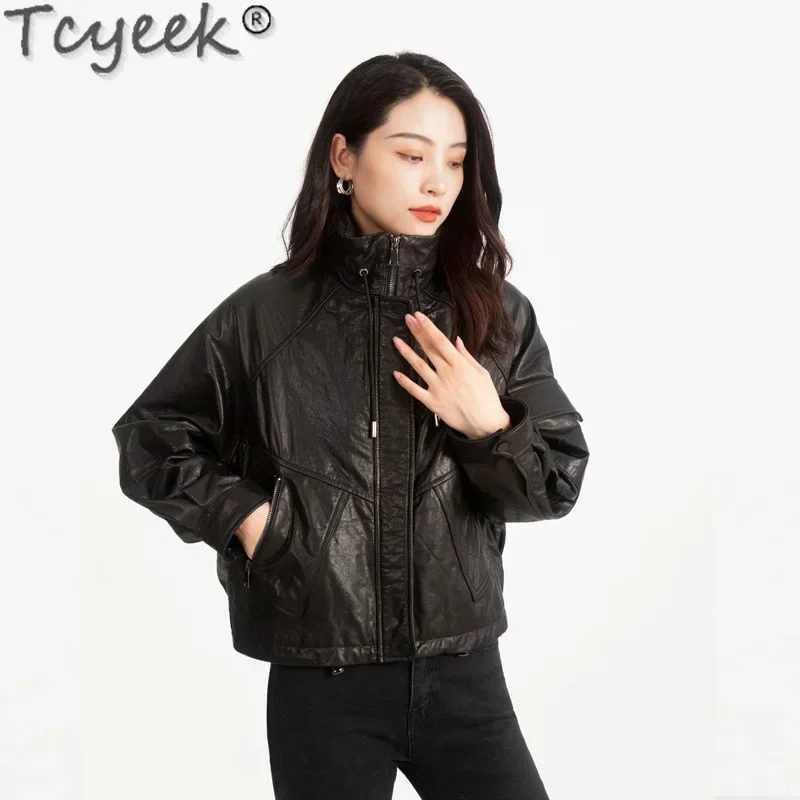 Tcyeek Genuine Leather Jacket Women Spring Autumn Clothes Real Cowhide Leather Coat Women's Motocycle Jackets Jaqueta De Couro