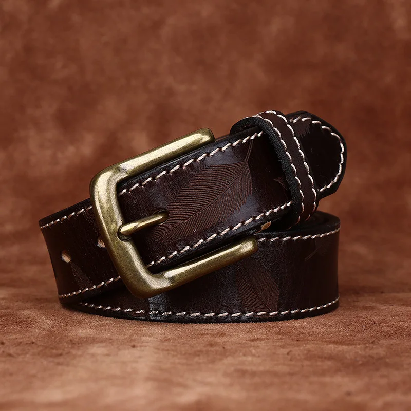 حزام رجالي من الجلد الطبيعي بإبزيم على شكل دبوس من جلد البقر، حزام عصري متعدد الاستخدامات بعرض 3.3 سم