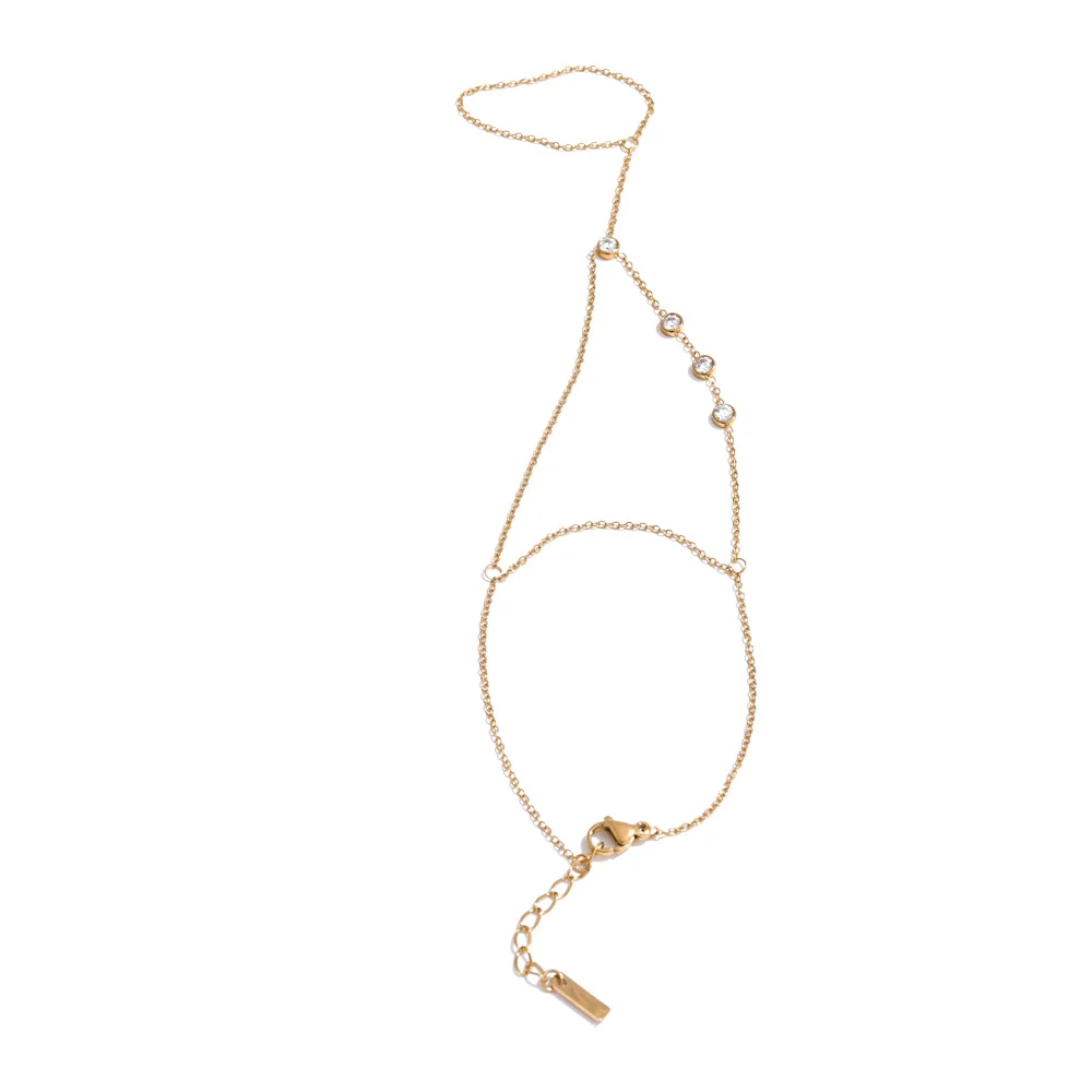 Yhpup Hot Stijl Zirconia Ronde Achterkant van de Hand Ketting Vinger Armband Roestvrij Staal Chique Mode-sieraden Groothandel 2025 Nieuw