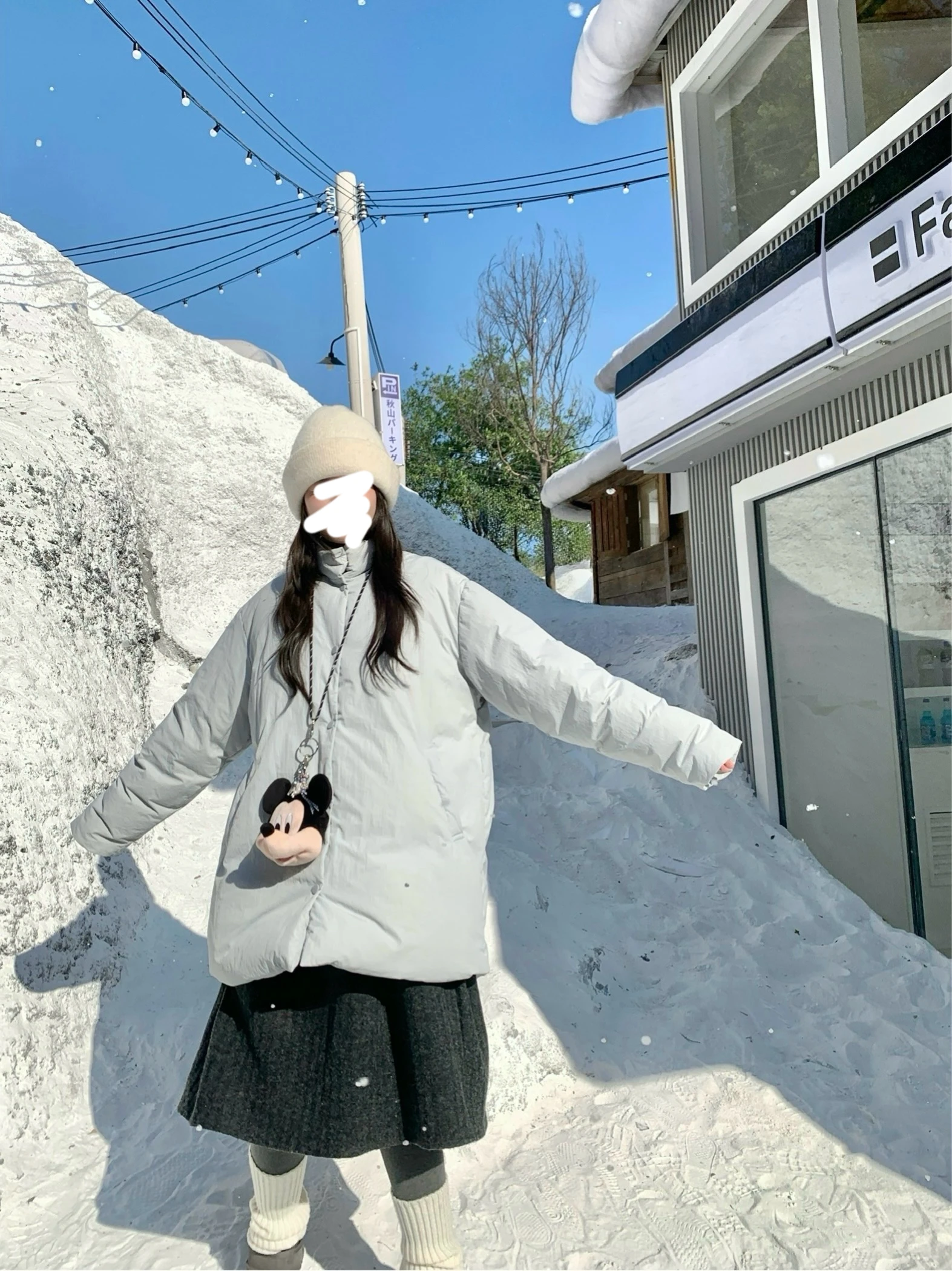 

Odoods ey Tone Milk Blue down Jaet Soft White Du Feather Bread Sle Coat Warm Nylon Fabric Long Sve Mid-Length