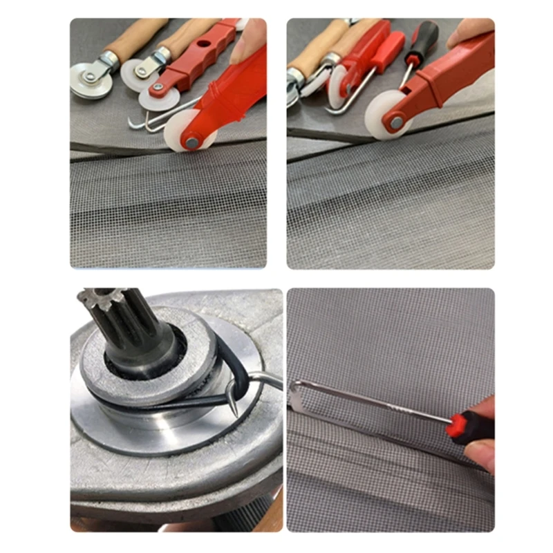 3Pcs Professional Screen Tool, Window Screen Spline Roller Tool with Wood Handle Bearing Wheel Screen Door Repair Kit Dropship
