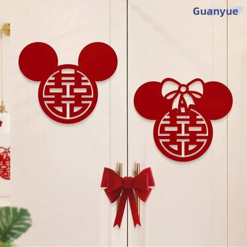 

Wedding Decor Red Double Happiness Character Window Stickers Room Decor Couple Names Chinese Calligraphy Bedroom Door Stickers