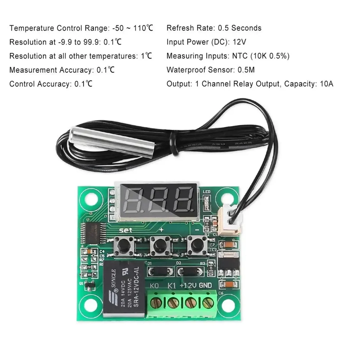 Módulo Controlador de Temperatura com Case, Display LED, Termostato Digital, Sonda Impermeável, W1209, 2pcs