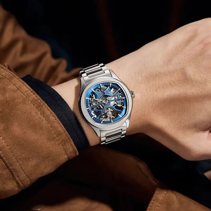 Choice Fashion Black-Warrior Automatic Movement Mechanical Watch Hollow Design High Quality Memories Reloj Hombre Couple Gifts