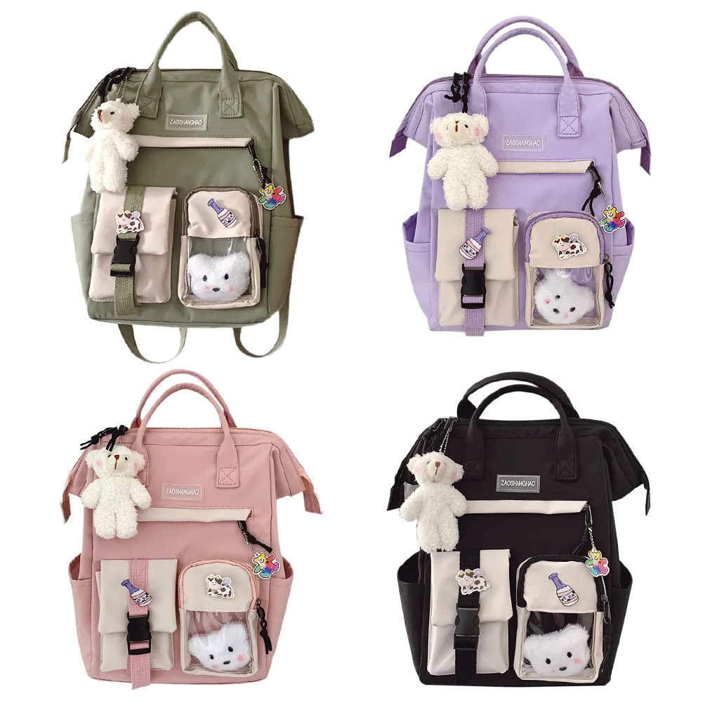 

Nylon School Bookbag Large Capacity Fashion Women Work Bookbags Casual Zipper Preppy Style Contrast Color Backpack Cute for Girl