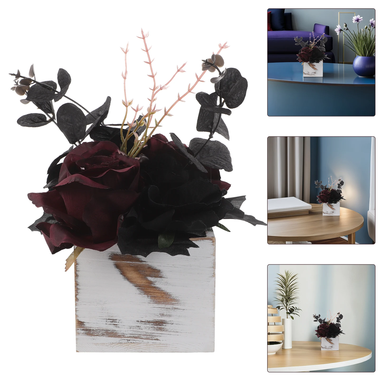 

Black Faux In Faux Flower Centerpieces Wooden Box: Artificial Floral Arrangement For Halloween Wedding Home Decor Centerpieces