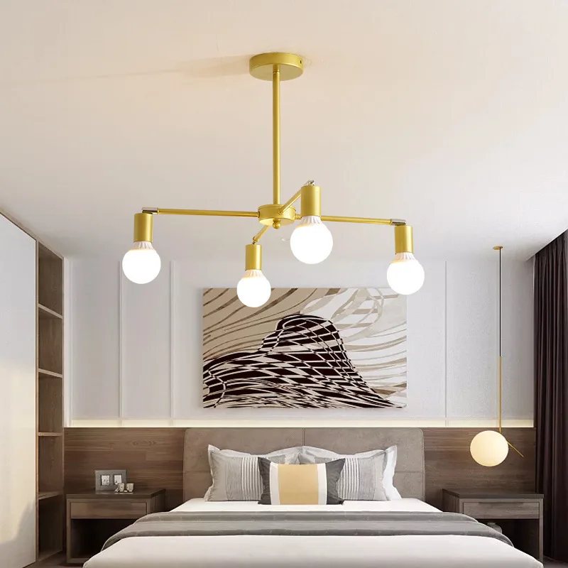 American Vintage Chandelier Clothing Store Dining Room 6 Head Creative Lamp Iron Ceiling Light Adjustable Direction Gold/Black