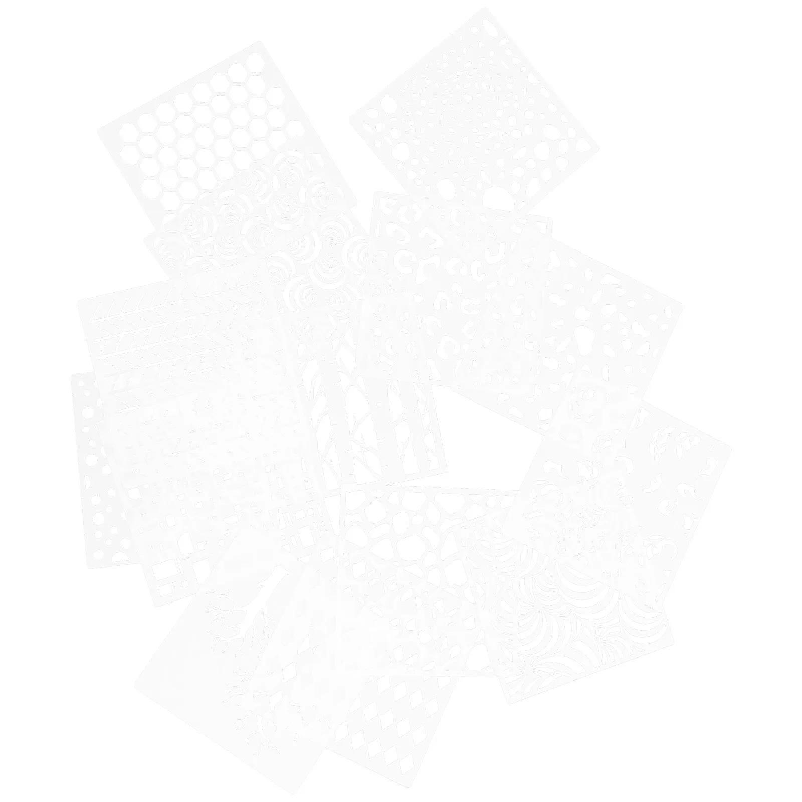 14Pcs Decorative Painting Stencils Set Hollow-Out Design Plastic DIY Templates for Beginners Wall Art Canvas Furniture Windows