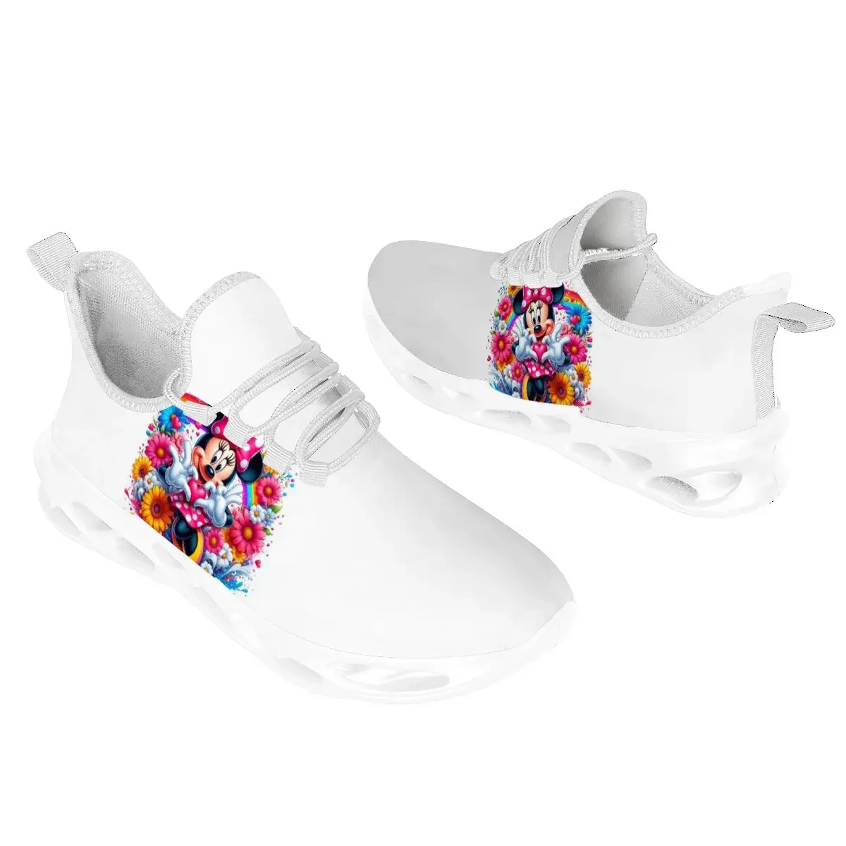 

Тренировочные теннисные туфли, новые легкие повседневные кроссовки с радужным цветочным принтом Минни Маус, легкие нескользящие мужские кроссовки Disney