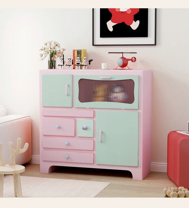 Dopamine contrasting color furniture Bedroom locker Multi-layer chest cabinet Solid wood drawer Glass storage Living cabinet