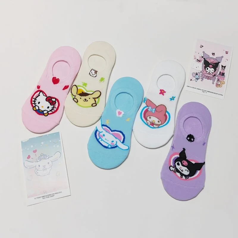 

HelloKitty Kuromi аниме носки с героями мультфильмов женские нескользящие невидимые носки из чесаного хлопка в японском стиле
