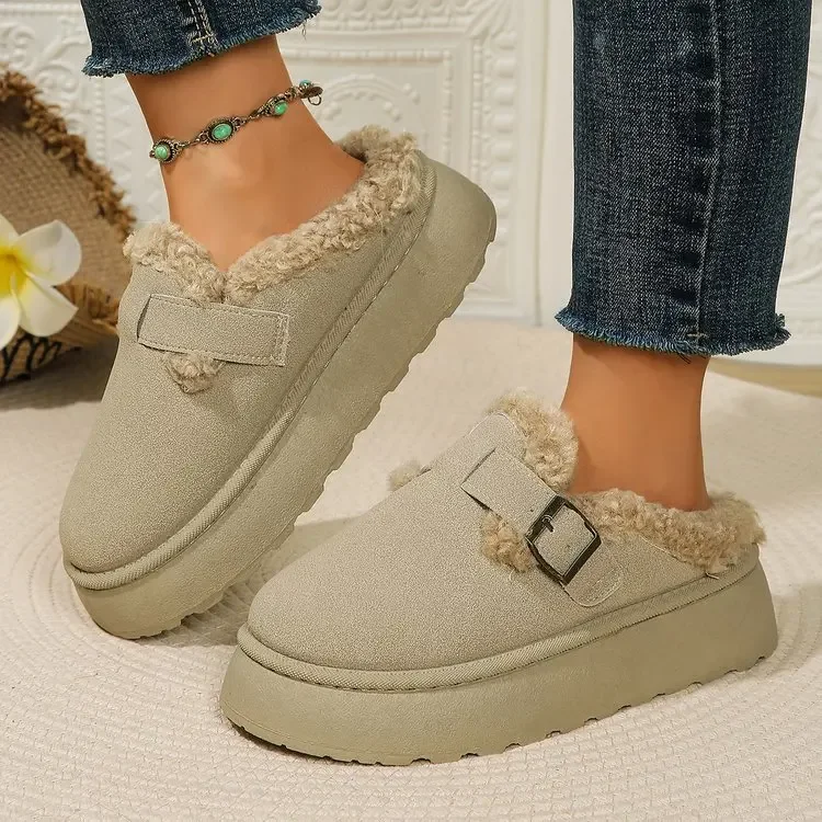 2024 New Women's Wool Slippers Warm Platform Wool Low-top Snow Boots Slippers Women's Outdoor Anti-Slip Boots Shoes for Wome