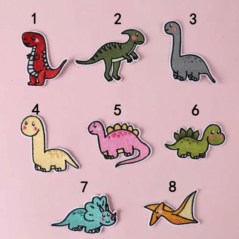 5pcs Jurassic Tyrannosaurus Rex Embroidery Punk Dinosaur Patches For Cute Kids Clothing Anime Iron Patches Thermoadhesive Badge