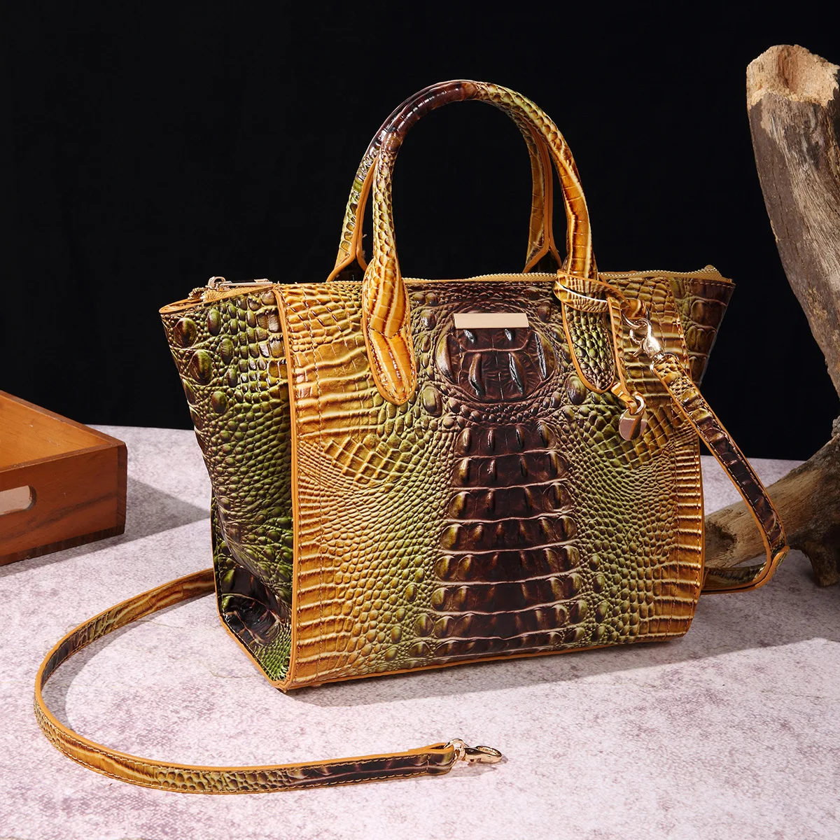 Podręczny Crossbody Retro skrzydlaty damski Bag wielokolorowy krokodyl wzór pojemna torba torba do przechowywania
