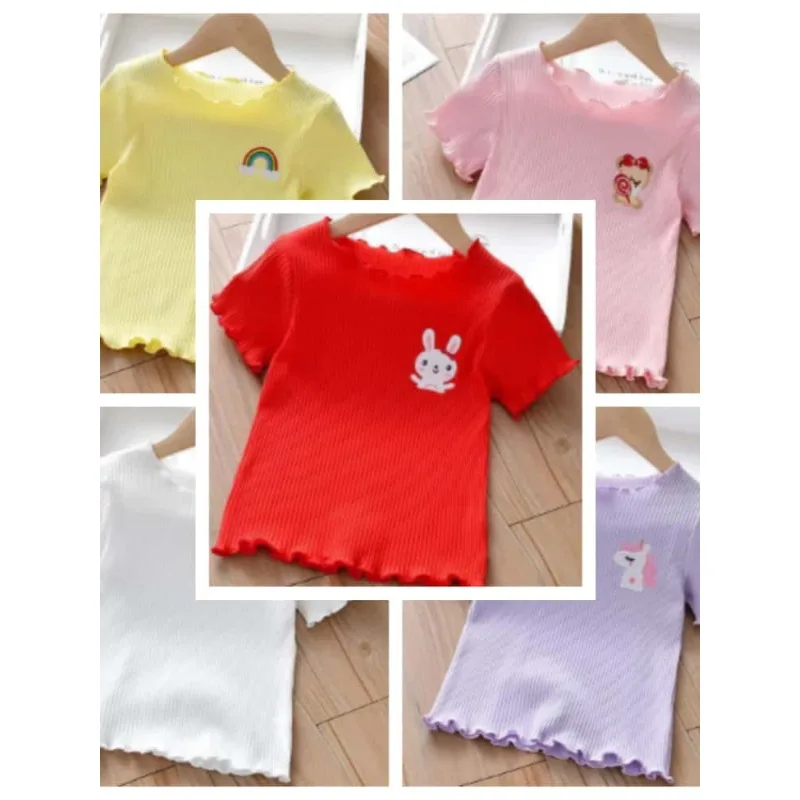 

Детская футболка из ледяного шелка с короткими рукавами, летняя тонкая базовая рубашка, стильный универсальный топ для маленьких девочек, модный