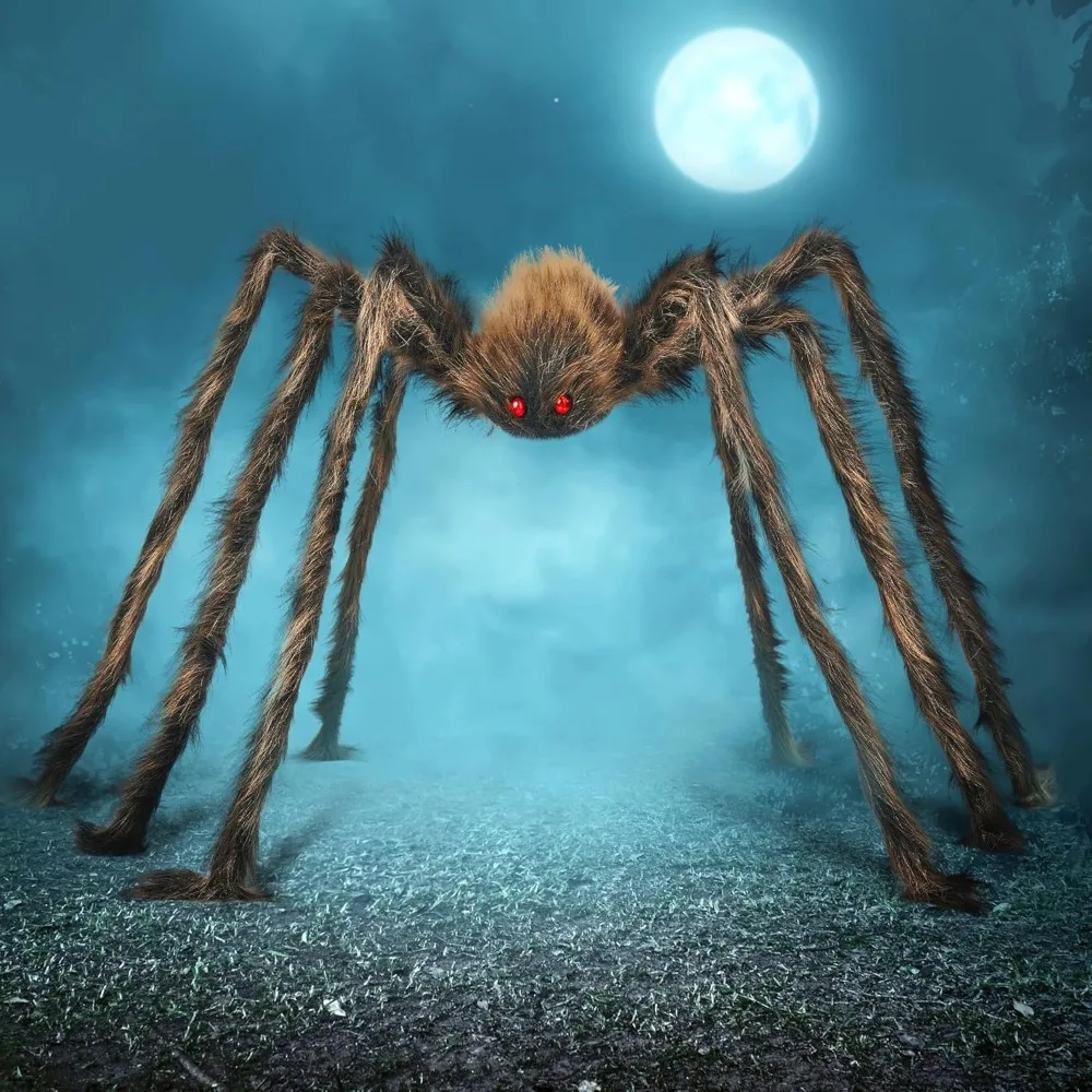 Large Giant Spider Halloween Outdoor Decorations Scary Large Spider Props for Yard Lawn Halloween Outside Decor and Indoor Party Decor, Brown (Standing Height Is 15 Inches)