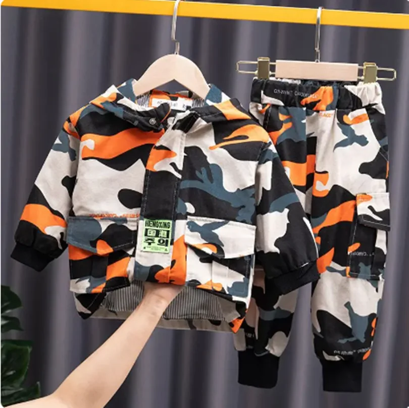 2024 Baby Boys Clothes Army Camouflage Outfits Cotton Print Jacket Coat Pants Suit Kid 2 3 4 6 8 9 10 Years Child Son 2pcs Sets