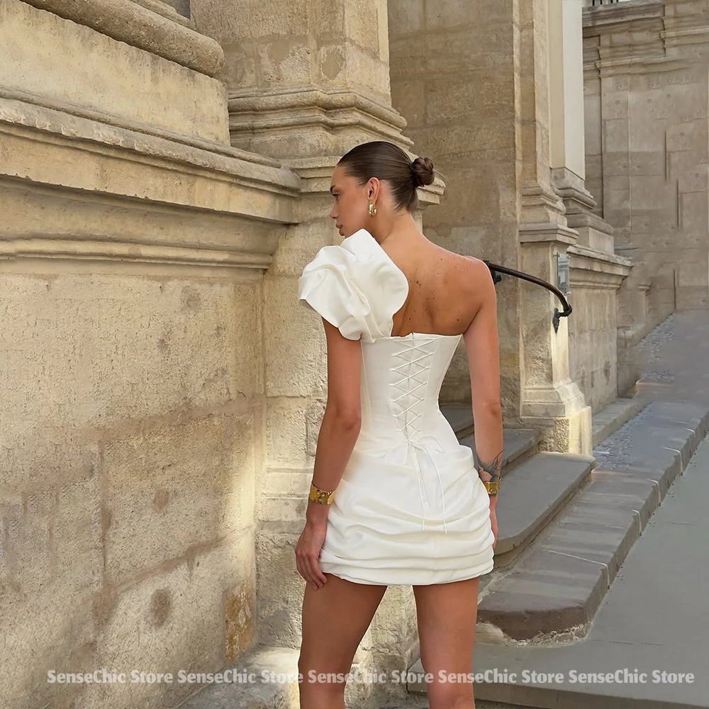 Mini vestidos de novia elegantes 2025, vestidos elegantes de fiesta con un solo hombro, vestidos de novia para novias, vestidos plisados personalizados