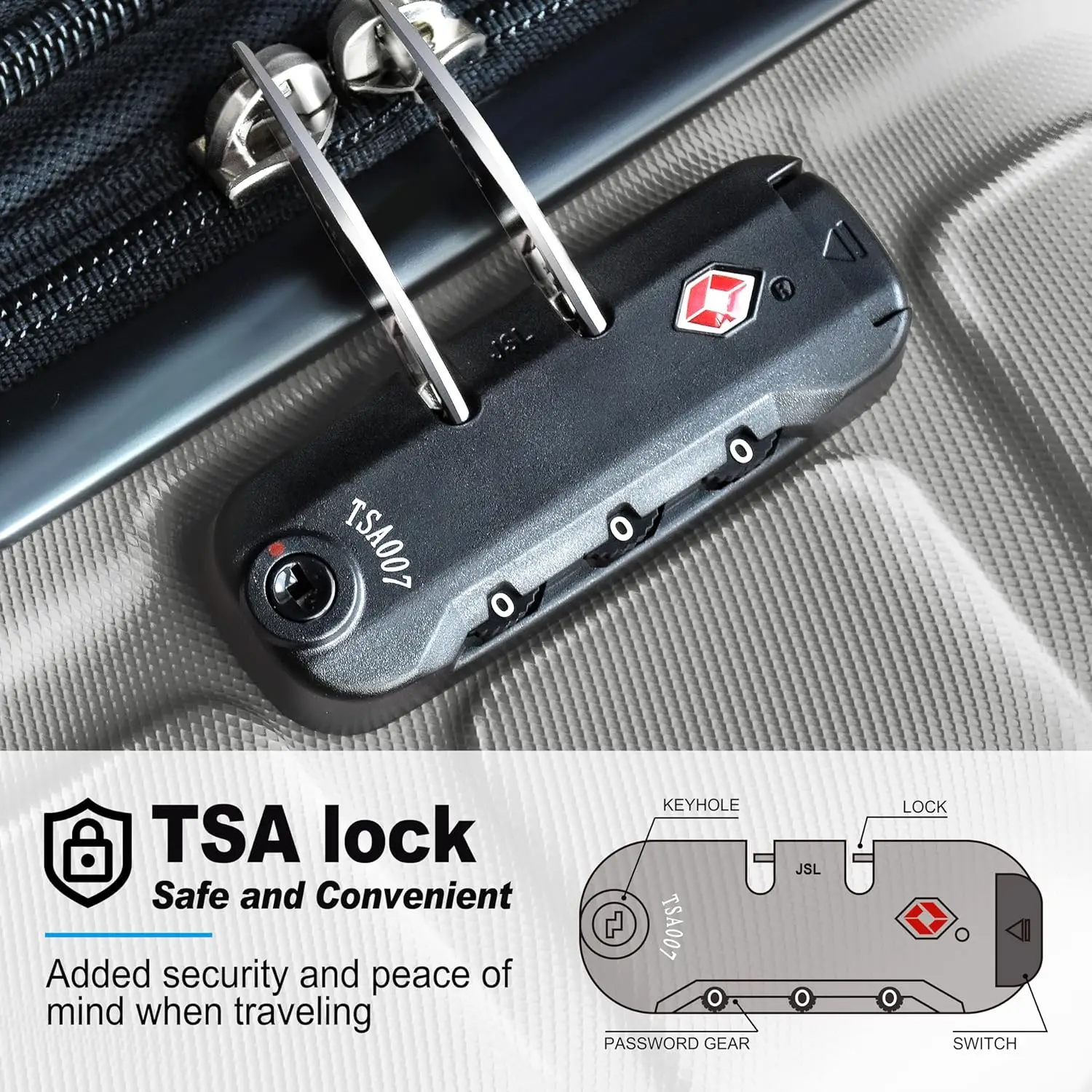 Keytang-Peso Leve Expansível Bagagem Mala com TSA Lock, Hardside Spinner Rodas, 3 Pcs Set