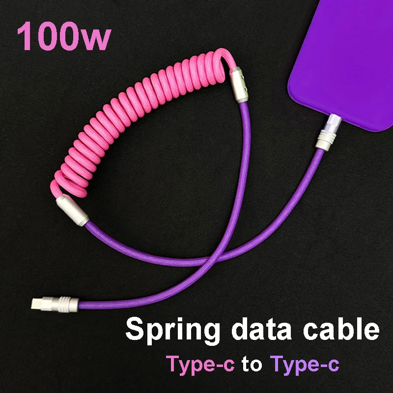 1PC 100W 6A Super Fast Charging Cable Type C to Type C For Huawei Honor Xiaomi Redmi POCO Samsung Spring Charger USB C Data Line