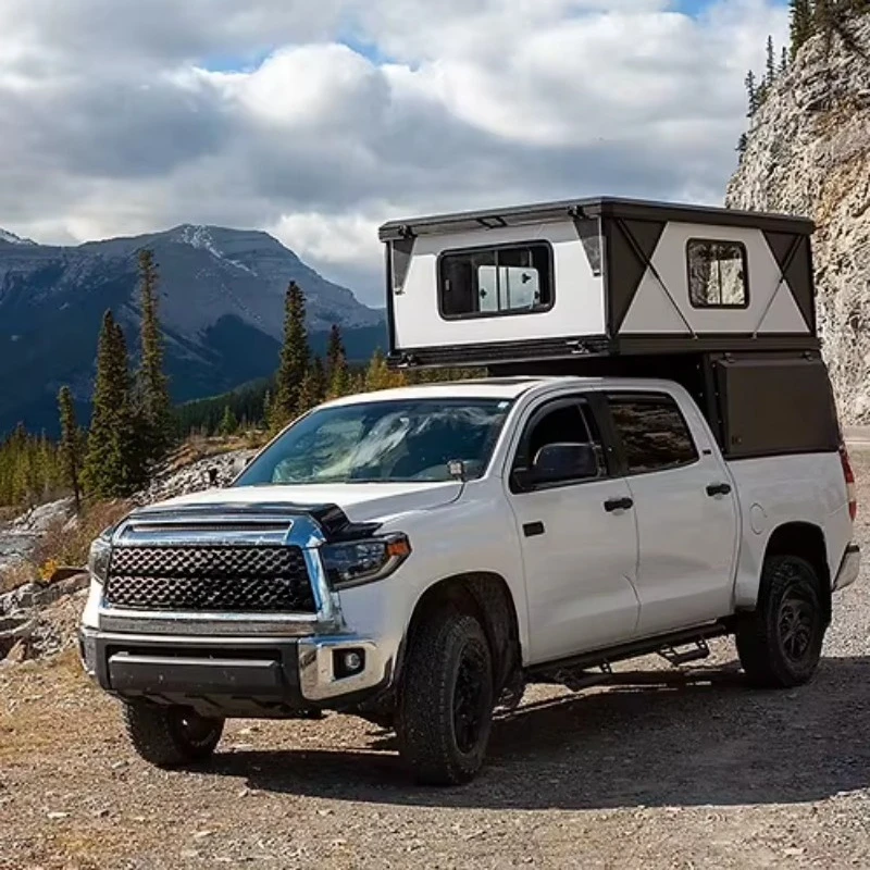 Modular Design East-west king Size Bed pop up Truck Camper Shell Caps Topper with Rooftop Tent