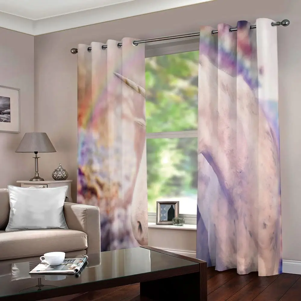 photo Blackout Window Drapes Luxury 3D Curtains For Living room rainbow curtains horse curtain