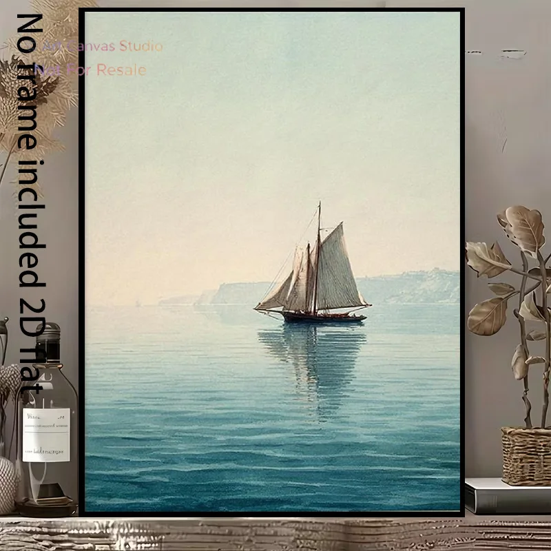 2D Flat, [2D Flat] 1pc Decorative Canvas Painting - Sailboat on a Tranquil Sea, Showcasing the Beauty of Leisurely Sailing, F