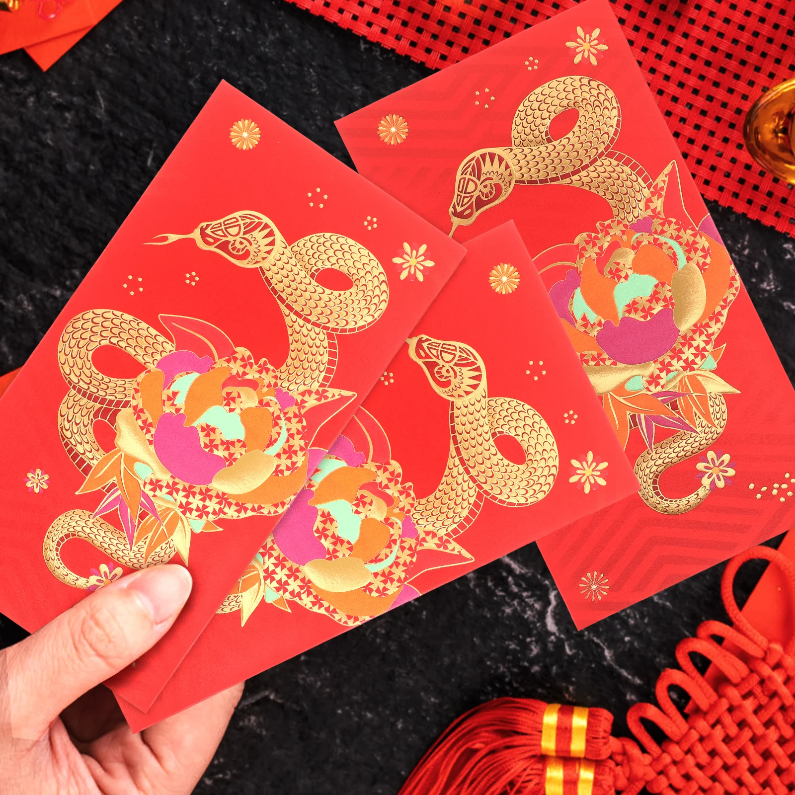 

6 шт. красные конверты в виде змеи, милый мультяшный дизайн для китайского нового года, свадьбы, дня рождения, фестиваля, счастливых денег, красный карман