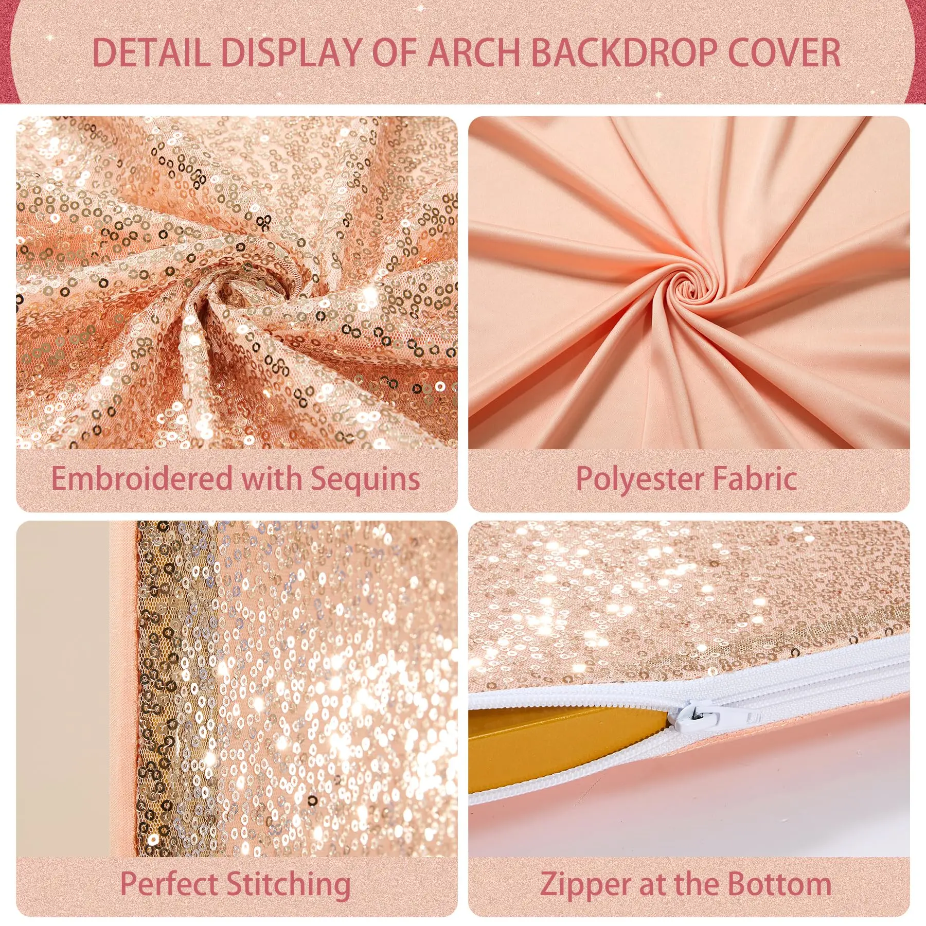 Rose Gold Arch Cover Sequin Backdrop Dome Chiara Backdrop Stand Cover Suitable for Wedding Birthday Party Photography Decoration