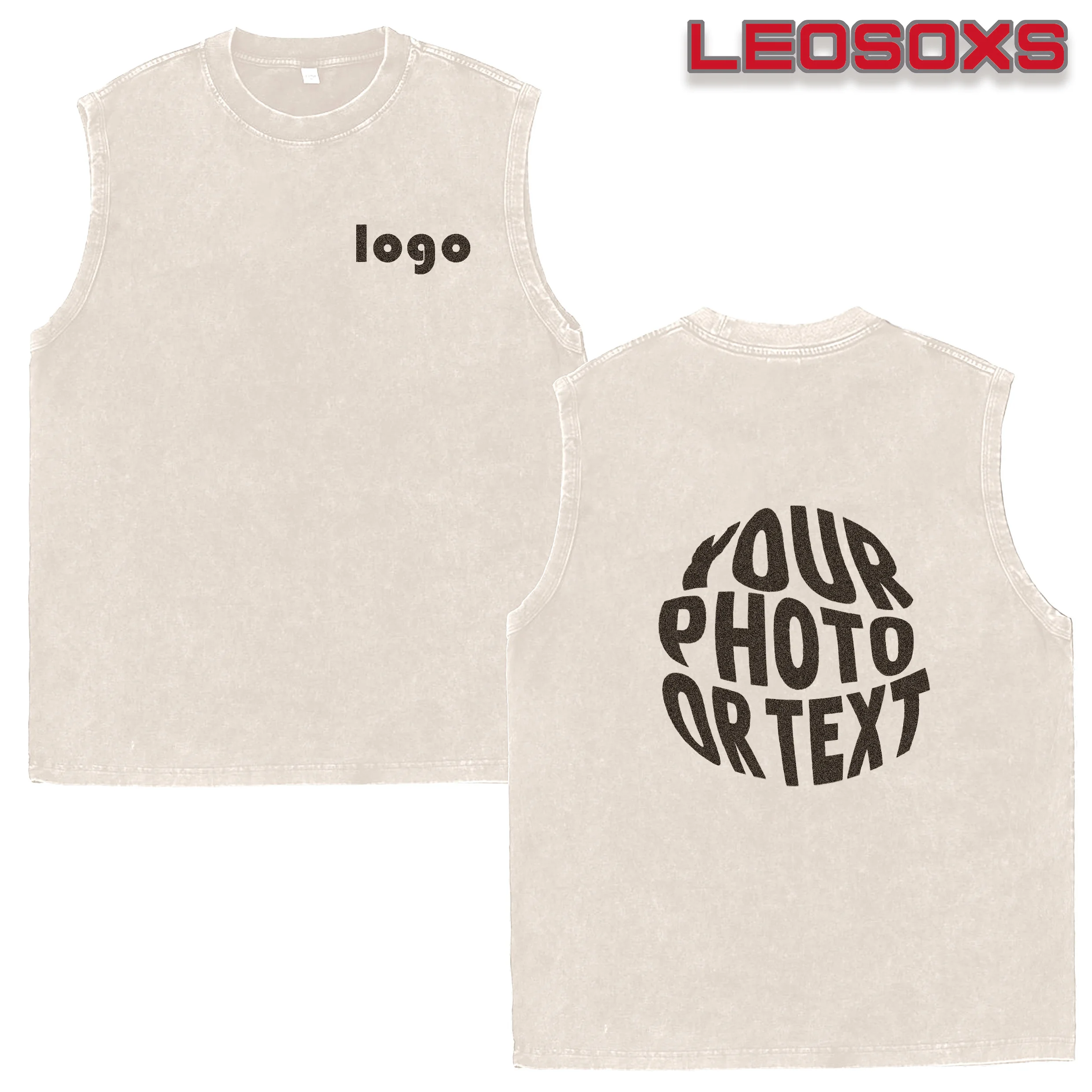 DIY CustomLogo Men's Washed Cotton Sports Vest, Gym Tank Top, Sleeveless FitnessT-Shirt, Running Beach Loose Short-Sleeve T-Sh gallery 4