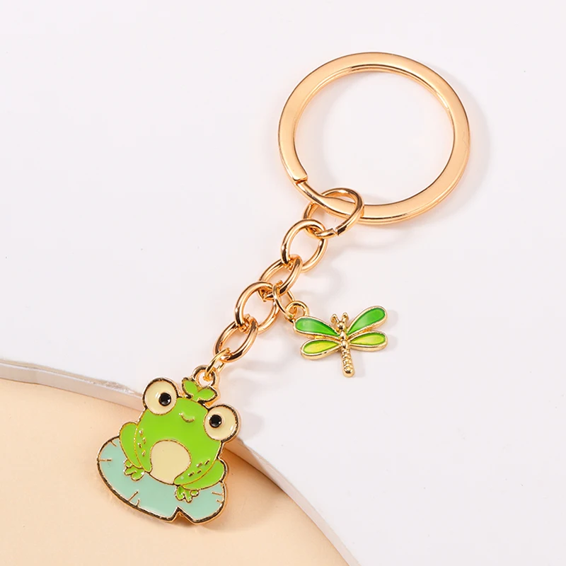 Delicate Enamel Cartoon Frog Charms Keychain Kawaii Animal Keyholder Men Women Bag Wallet Car Key Pendant Keyring Jewelry Gifts