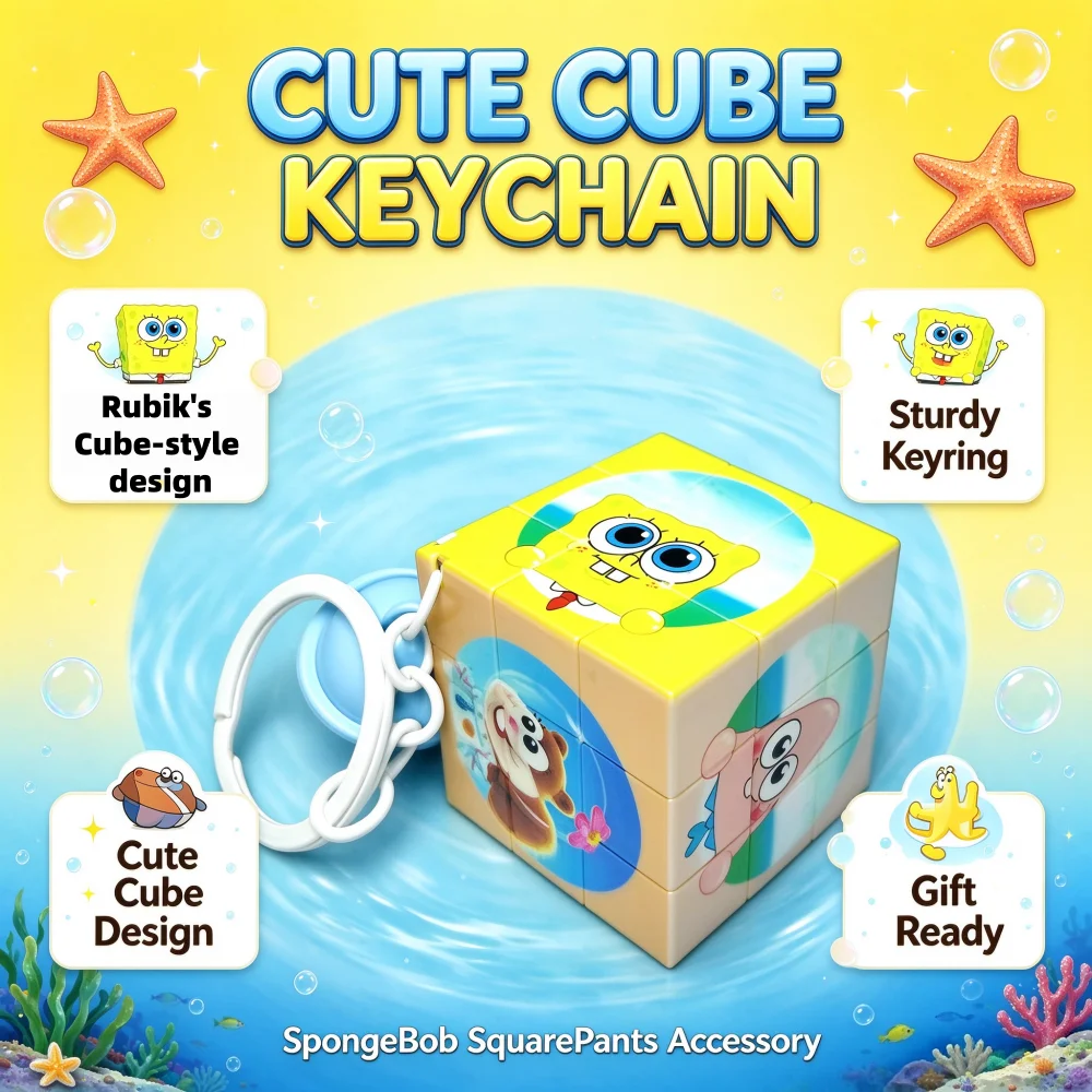 SpongeBob Rubik's Cube keychain, a everyday toy. Mini keychain charm. A gift for anime fans.