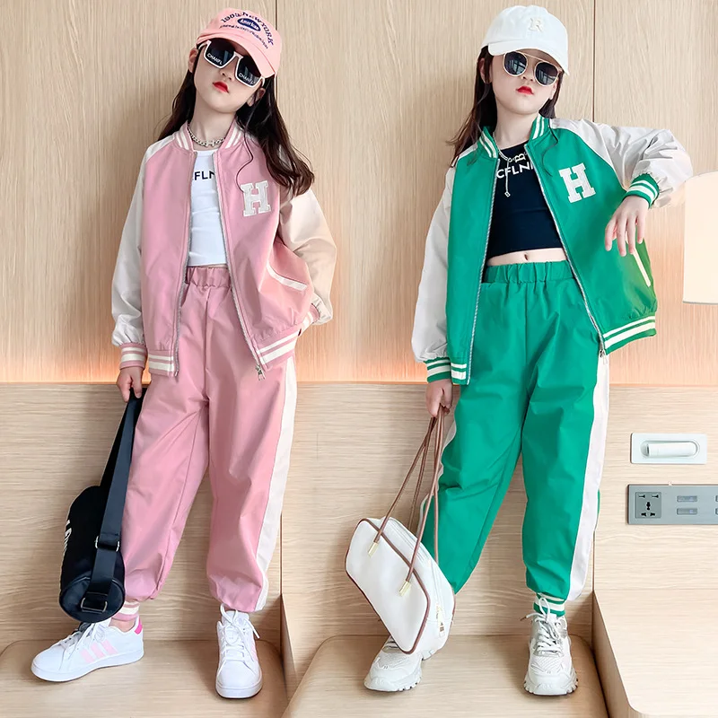 Spring Autumn Teen Girls Clothing Sets Children Fashion Zipper Sweatshirt + Pants 2Pcs Outfits Kids Tracksuit 5 6 8 10 12 14 Yrs