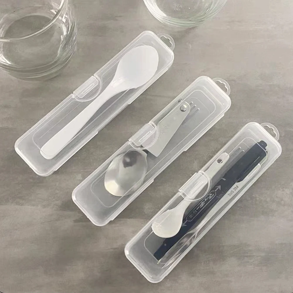 Portable transparent dustproof plastic tableware box Rectangle Case For spoons forks chopsticks straws makeup brush storage box