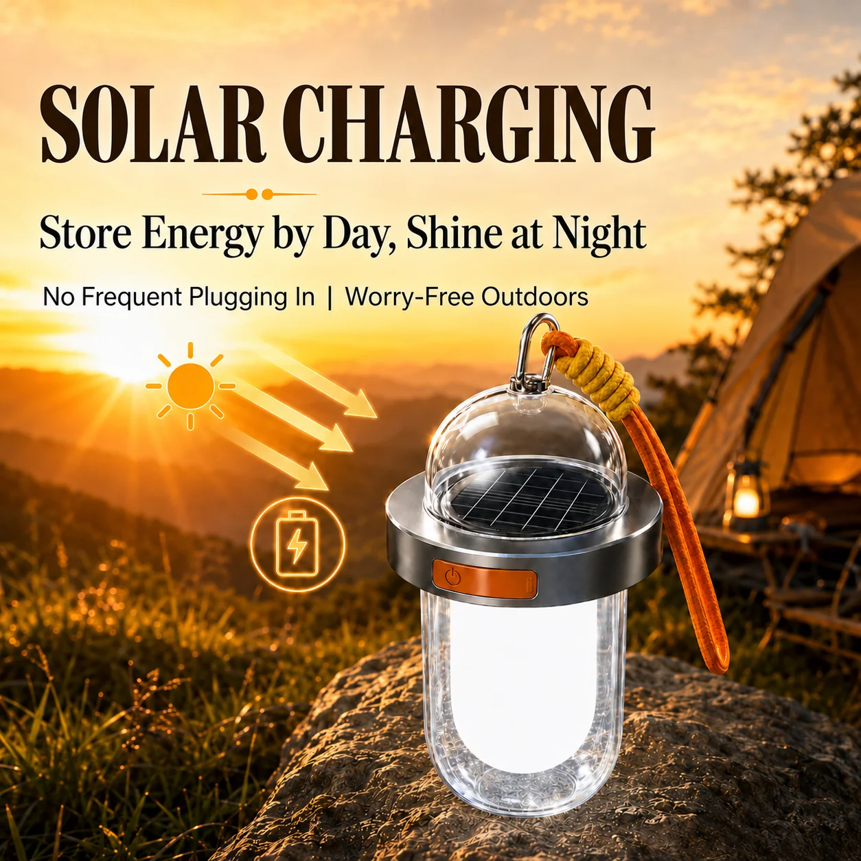Solar Camping Lantern Rechargeable 3 Mode LED Light 1200mAh Portable Tent Lamp for Hiking Emergency Power Outage