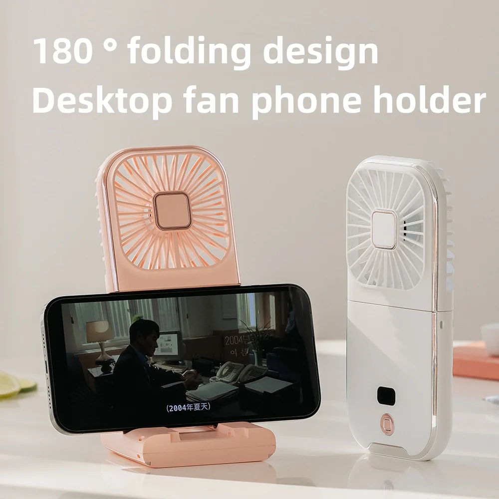 Mini Portable Outdoor Hand Fan Hanging Neck Fan USB Charging 3000mAh Battery Powered 180° Folding Wireless Table Air Cooling Fan