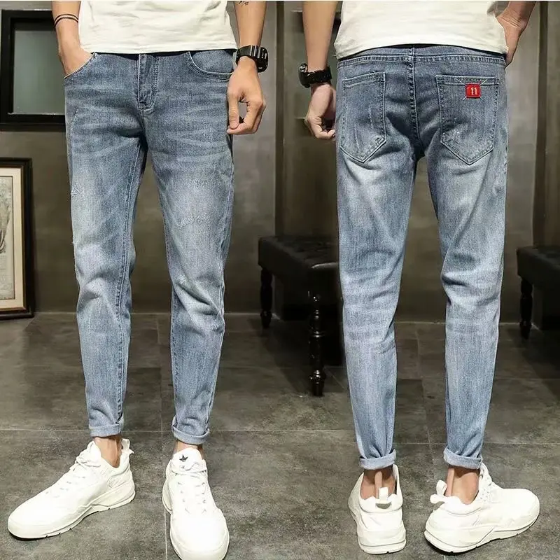 

Fashion Soft Jeans for Men 2023 New Spring Korean Slim-fit Denim Pants Stretch Blue Cowboy Washed Streetwear Men's Skinny Jeans