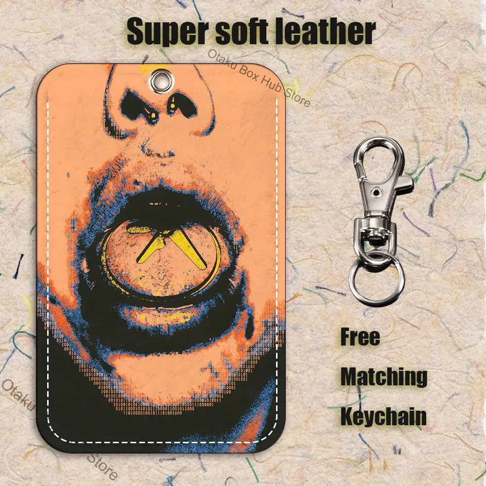 Punk Aphex Twin Logo Pattern 1Pc PU Leather Card Holder Keychain Key Ring Door Lock Access Tags ID
