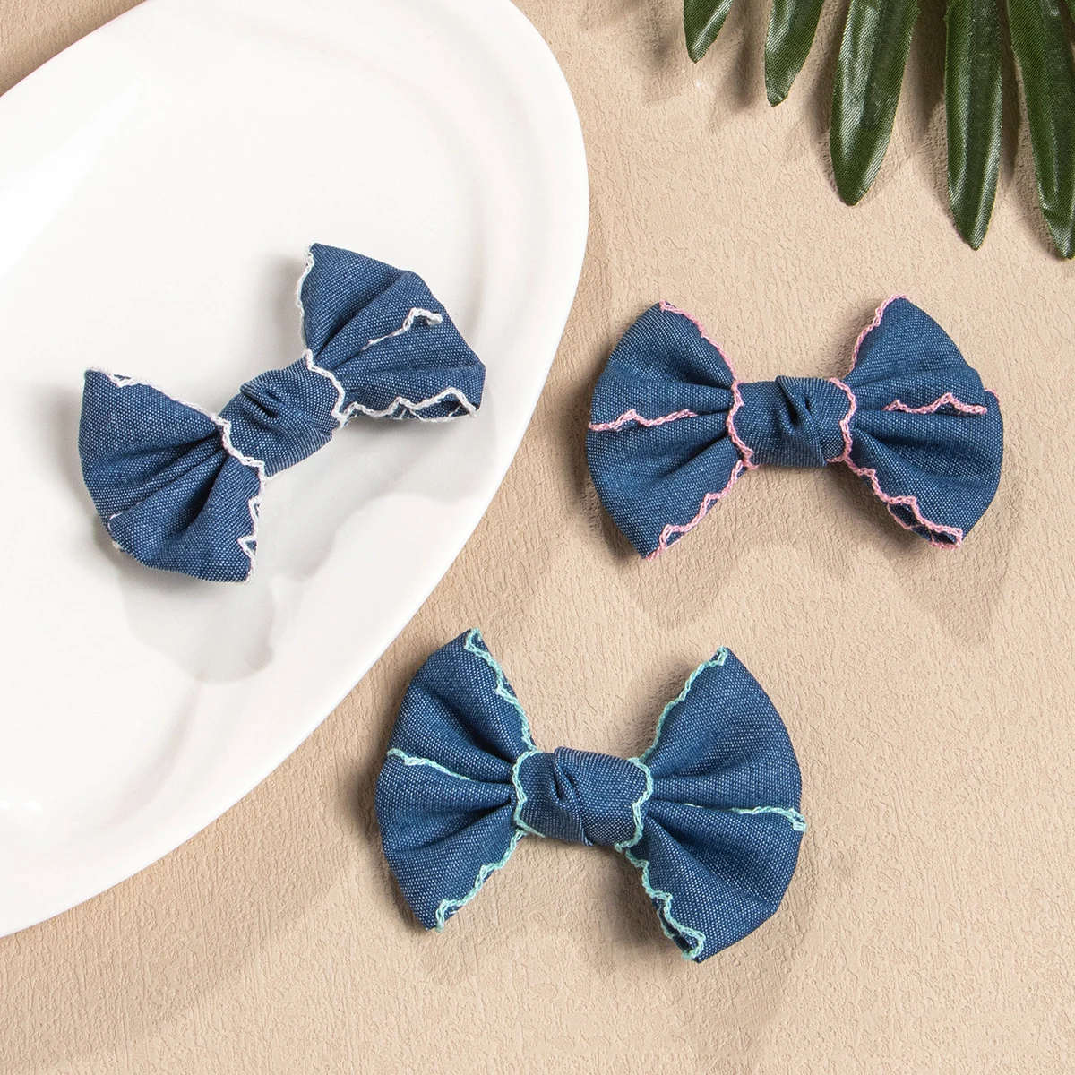 

Hair Clips for Girls Cotton Denim Bows Hair Accessories Long Tails Kids Barrette Handmade Hairpins Hairgrips Blue Hair Holder