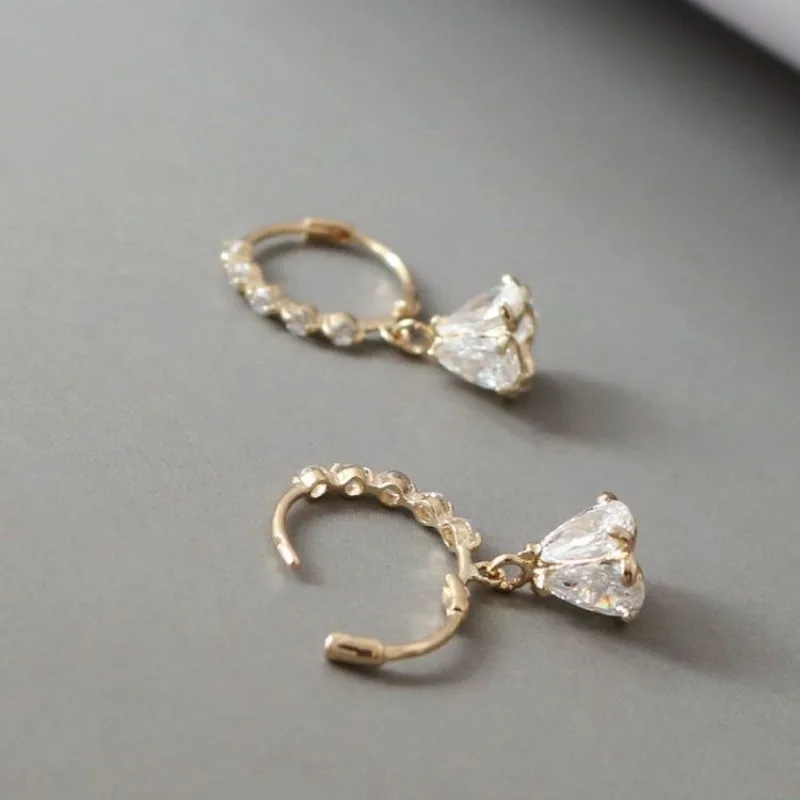 Sparkling elegant water droplet flower bud inlay row of diamond earings hoop High quality earrings for women wedding jewelry